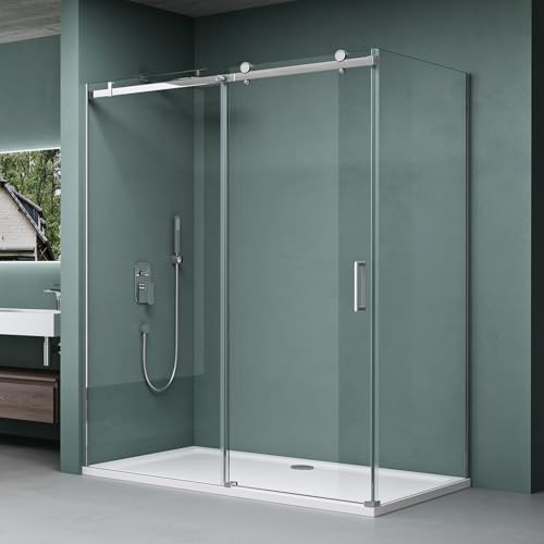 Mai & Mai Box Doccia 90x160x195cm con 4cm Piatto Doccia, Cabina Bagno in Cristallo Trasparente 8mm ad Apertura Scorrevole Box Cabina Doccia Angolare Ravenna17k