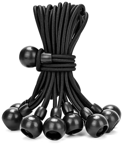 Lihopefe Bungee-Seile mit elastischer Schnur, glatter Bungee-Ball, für Zelte, Vordächer, Planen, Gurte, Stangen, Drähte und Rollos, 50 Stück, 22,9 cm, Schwarz