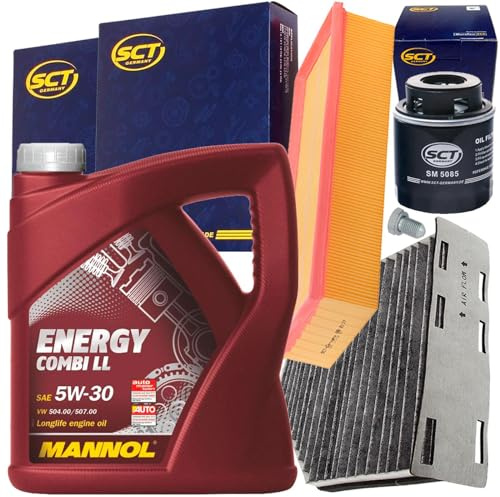 Filterset + 5W30 Mannol Öl | SM5085,(W712/93)+SB2117+SAK166+Mannol Combi LL passend für 1.4 Tsi Passat Golf 6