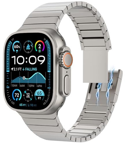 CHANCHY Cinturino in acciaio inox per Apple Watch Ultra/Ultra 2 Link Bracelet 49 mm 46 mm 44 mm 45 mm, cinturino in metallo per Apple Watch Series 10 9 8 7 6 5 4 3 2 1, titanio con chiusura magnetica