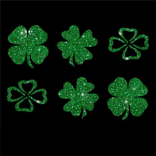 Glitzerdeals Bügelbilder Glitzer Kleeblätter Glitter Kleeblatt Set grün Glitzerbild zum Aufbügeln Kleeblatt Bügelflicken Glücksblatt Fasching Patch zum Aufbügeln Kleeblatt