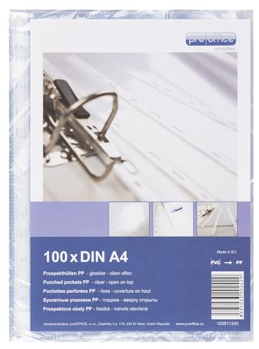 proOffice Prospekthüllen A4, Premium, Extra stark, 0,08 mm, Glasklar, 100 Stück