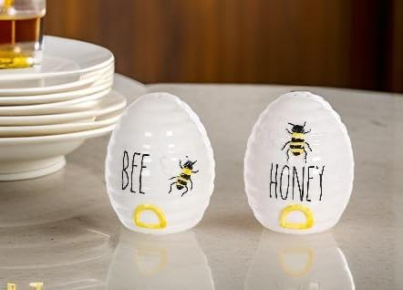 The Bridge Collection Beehive Salt and Pepper Shaker Set - 2 Piece Set - Honey Bee Salt & Pepper Shakers - Summer Kitchen Decor