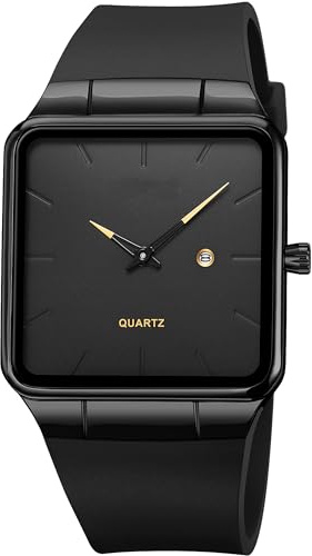 findtime Quadratische Uhren Herren Anlog Quarz Klassische Minimalistische Herrenuhr mit Datumsanzeige Schwarz