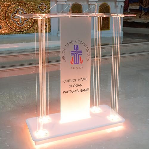 Afitdon Customized Kirche Kanzel, Acryl Rednerpult mit Rädern & 15 Farbe Einstellbar LED-Licht, Acryl Groß Podium Ständer für Kirche, Konzert, Vortrag, Hochzeit, Klassenzimmer(40x17.7x 46.6)