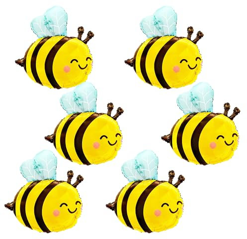 Finypa 6 x niedliche Bienen-Luftballons mit lächelndem Gesicht, schöne Wald-Honigbienenenen-Ballons, Bienen-Geburtstagsparty-Dekorationen, Zubehör, Bienen-Thema, Geburtstagszubehör, Party-Dekorationen