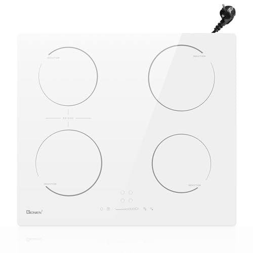 GIONIEN Piano cottura a induzione con spina da 60 cm, 16 Amp, con zona ponte, 4 fornelli, 2800 W
