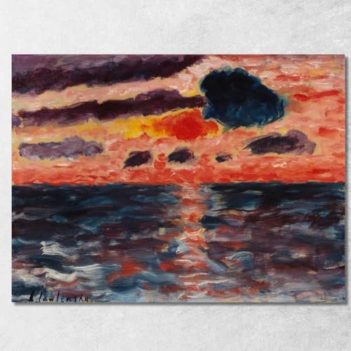 Sonnenuntergang Borkum Alexej von Jawlensky avj91 Kunstdruck auf Leinwand, Fine Art, gerahmt, fertig zum Aufhängen, hochwertig, 130 x 90 cm