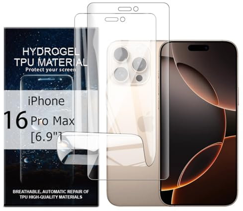 Glcrrpu 2 Stück Hydrogel Displayschutzfolie Film für iPhone 16 Pro Max[6,9inch],Schutzfolie Flexible Hydrogel Folie Weich Transparente TPU,HD