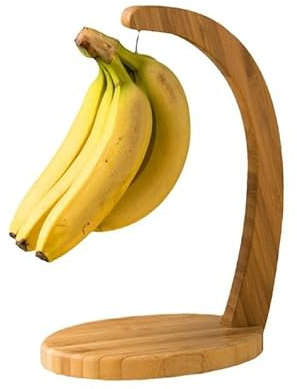 Magemata Bamboo Banana Holder Stand, Wooden Banana Hanger Stand with Stainless Steel Hook,Grape Holder Banana Hanger Tree Stand Hook for Kitchen Countertop, Banana Hook Stand hold 15lb Banana