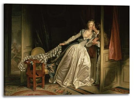 DìMò ART Bild auf Leinwand mit Holzrahmen Jean-Honoré Fragonard The Stolen Kiss messen 80x60 cm (31,49x23,68 inches)