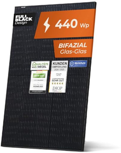 Solarway 440W Solarpanel JA-Solar Full Black Bifazial Glas/Glas PV Panel mit positiver Leistungstoleranz von 0-5 Watt, Modell JAM54D41-440W n-type, geeignet für Balkonkraftwerk (4er)
