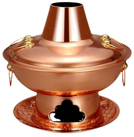 NIBHZ Traditionelle chinesische Kupfer Hot Pot, Vintage Shabu Pot, Edelstahl Holzkohle Hotpot Cooker Chinesische Suppe Pan Kochen Kochgeschirr Topf für Home Party Restaurant,42cm