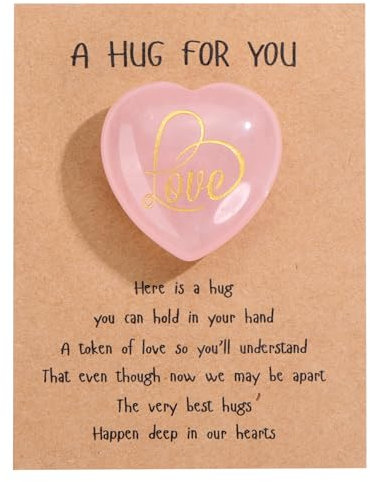 CrystalTears Rose Quartz Crystal Heart Stones with Pocket Hug Gift Card Love Heart Healing Crystals Gemstone Ornament Pink Crystal Stone Valentine’s Day Gifts for Women Girlfriend Her