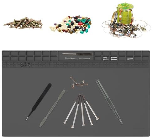 Lötmatte Silikon 60x35cm Löten Magnetmatte 500℃ Hitzebeständige Esd Matte für Lötpistolen Elektronik Werkzeugorganizer Lötunterlage für Reperatur Elektronische Laptop Handy (Grau 60 * 35cm)