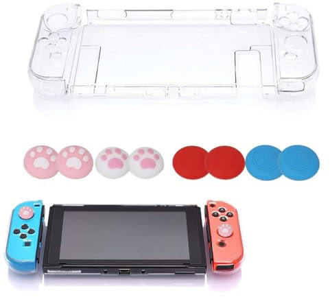 XOXVURI Juego de Fundas Compatible con Nintendo Switch, Funda Protectora Transparente y Película Protectora para Switch Utilizable en el Dock con 4 Cubiertas Analógicas