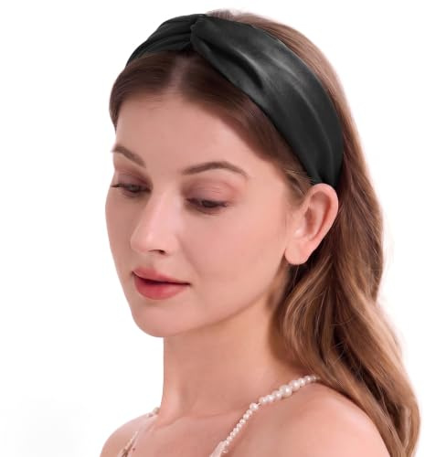 ZLYC Damen Maulbeere Seide Stirnband Twist Stirnbänder(Einfarbig Schwarz),Einheitsgröße