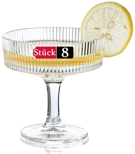 Srgeilzati 8 Stück Gerippte Coupé-Gläser | Martini-Gläser | Vintage-Cocktailgläser 20 cl
