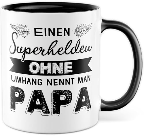 Vatertag Tasse mit Spruch - Geschenk Einen Superhelden ohne Umhang nennt man Papa - Kaffeetasse aus Keramik 330ml - Geschenkidee Papa Vater Geburtstag Kaffee-Becher Held Vorbild