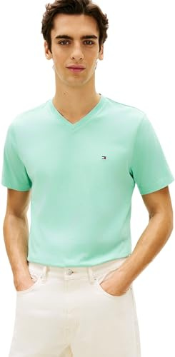 Tommy Hilfiger Herren T-Shirt Kurzarm Essential Tee mit V-Ausschnitt, Türkis (Arctic Aqua), XXL
