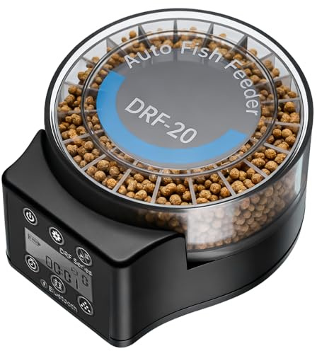 Futterautomat Aquarium, Automatischer Fischfutterautomat für Aquarium mit Timer, Fischfutterspender mit LCD-Anzeige Fisch Futterautomaten Timer-Zufuhr von Fischfutter (20x7ml Kapazität)