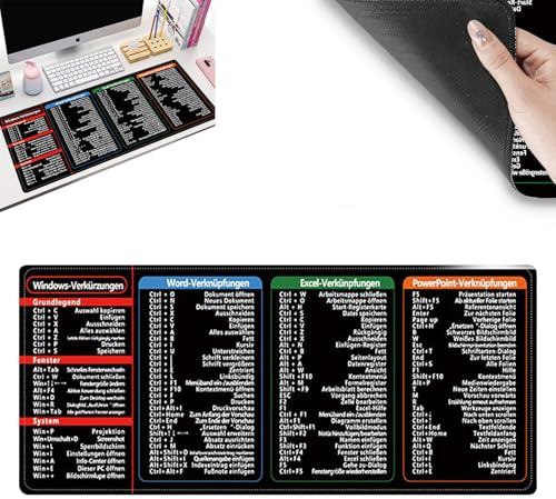 Tastenmeister mauspad deutsch, Excel Shortcuts Unterlage Deutsch,Gaming Mousepad Desk Pad Groß Mauspad Bürozubehör Schreibtischunterlage für PC-Büro, Arbeit,Studium, Laptop, Zuhause (30 * 80)