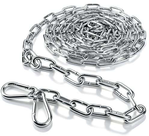 mawmuaw Metal Chain Heavy Duty, 1.5 Metre Galvanised Steel Chain 3 mm Thick Hanging Chains Link with Carabiner for Gate Padlocks Bicycle Outdoor Lifting Hanging Plants Swing Clothesline