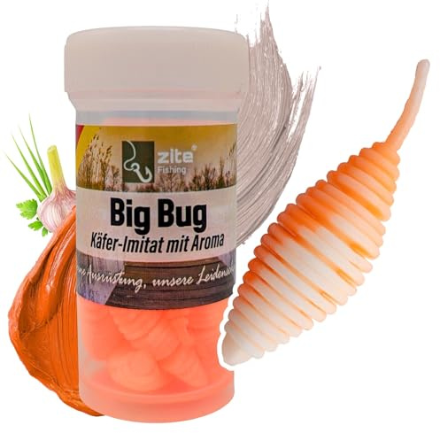 Zite Fishing Big Bug Forellenköder Gummi | Käfer-Imitat 5 cm 8 Stück | Knoblauch & Käse Flavour | Made in Germany | Phthalatfrei | UL Twitchköder am Tungsten Jighaken