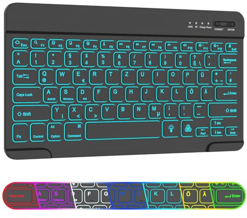 AMZBOSS 130g tragbare Bluetooth Tastatur für iOS, Android und Windows | ipad tastatur Bluetooth-Verbindung stabil, 20 Tage Akkulaufzeit, Multi-Geräte, Bluetooth Tastatur iPad, Büro, Lernen,Schwarz