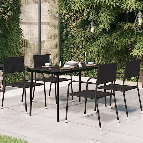 EDNRSOG Table à manger de jardin noire 140 x 70 x 74 cm en acier et verre - Plateau de table minimaliste avec revêtement par pulvérisation - Cadre en acier robuste et stable - Table d'extérieur pour