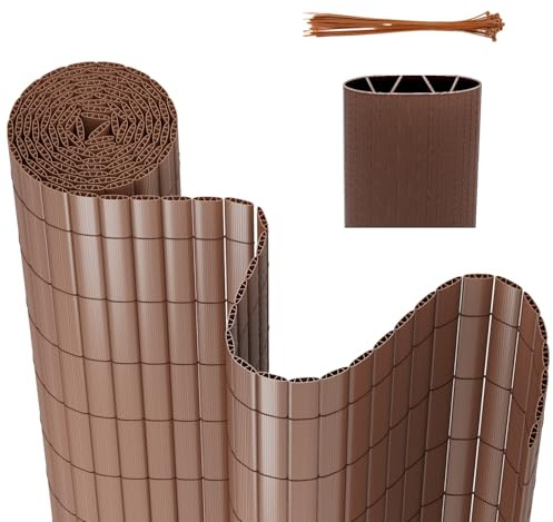 Peviasot PVC Sichtschutzmatte, 160x500cm Sichtschutzzaun, Vervierfachen Verstärkung Innen, Balkon Sichtschutz mit Kabelbindern, ohne Bohren, Windschutz Wasserdicht für Balkon Garten, Braun
