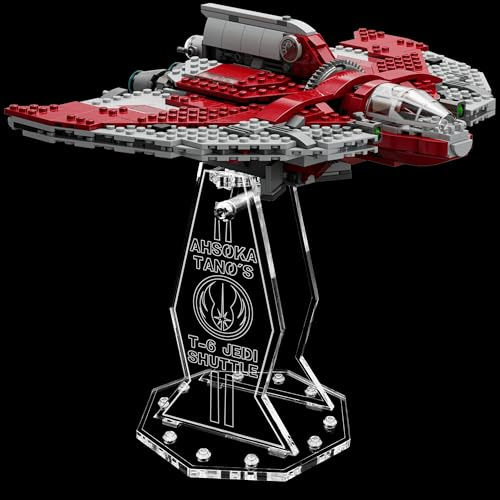 Premium Gravur Acryl Display Ständer kompatibel zu Lego 75362 Ahsoka Tanos T-6 Jedi Shuttle | 5mm Halterung | Hochwertiger Präsentationsständer | Schwebender Effekt | Drehbar & Neigbar | Nur Ständer