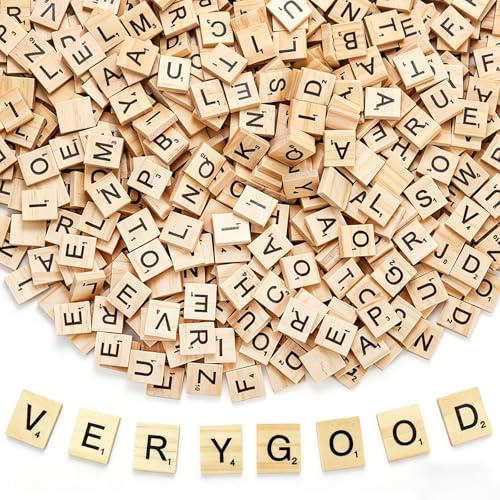 DIYCUT 1000 Stück Holzbuchstaben Holzplatten, A-Z Großbuchstaben mit Zahlen Scrabble Buchstaben Holz, 20x18x4mm Scrabble English Holzplatten, Geeignet für DIY-Basteln, Brettspiele, Kindererziehung, Ge
