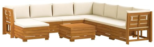 vidaXL Outdoor-Sofagarnitur mit Kissen 9 Stück Braun Massivholz Akazie, Akazienholz-Sofa, UV-beständiger Lounger, wetterfeste Couch, modulare Sitzgelegenheit für Gartenmöbel