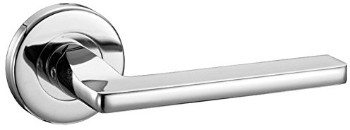 Golden Grace Leon Lever Door Handles on Round Rose, Polished Chrome Finish | Supplied with all screws and spindles for a hassle-free setup, featuring a 52mm rose dimension and durable metal build.