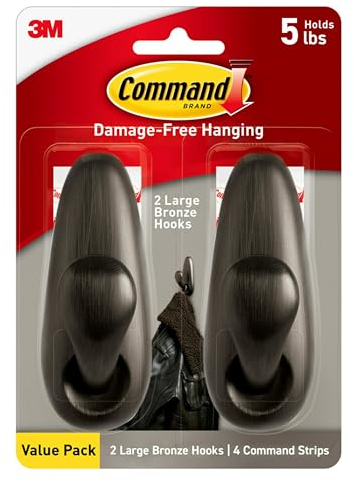 Command Forever Classic Large Metal Wall Hooks, Damage-Free Hanging With Adhesive Strips, No Tools Required for Hanging Decorations in Living Spaces, 2 Hooks and 4 Strips