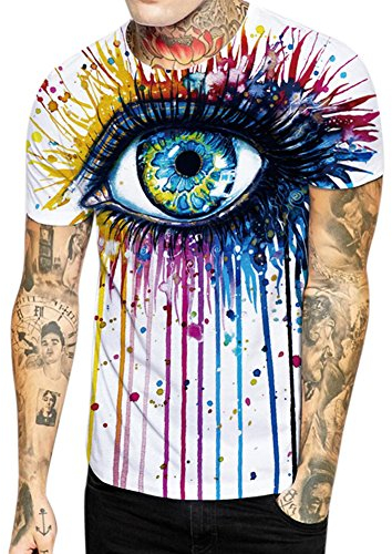 LAEMILIA Herren 3D Print T Shirt Augen Aufdruck Kurzarm Tops Sommer leicht bequem Hemd Unisex cool Digital Schmale Passform