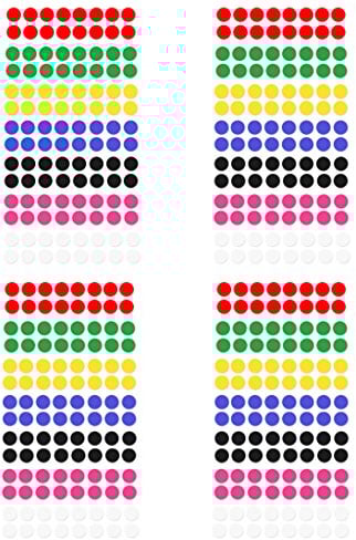 Oblique-Unique® Markierungspunkte 448 Klebepunkte I Durchmesser 8 mm I 4 Blatt I Farben jeweils 64 Stück Rot Grün Gelb Blau Schwarz Pink & Weiß