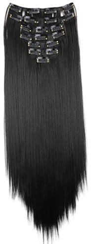 CAISHA XXL 50cm 8 Teile Set CLIP IN EXTENSIONS Nicole Haarverlängerung Haarteil Voluminös Glatt Naturschwarz CES205