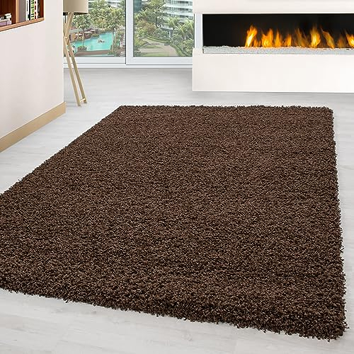 Carpettex Hochflor Teppich Wohnzimmer 120 x 170 cm Braun - Flauschiger Teppich Extra Weich und Pflegeleicht - Shaggy Teppich Modern Einfarbig Design - Teppich für Schlafzimmer, Esszimmer und Küche
