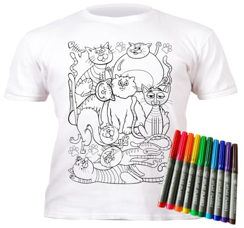 Splat Planet Katze Haustier T-Shirt Magisches T-Shirt Zum Ausmalen Mit 10 Ungiftigen, Waschbaren Zauberstiften – Färben Sie Ihr T-Shirt, Färben Und Waschen Sie Es Weg Und Wieder EIN