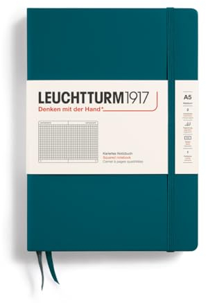 LEUCHTTURM1917 359693 Notizbuch Medium (A5), Hardcover, kariert, pacific green