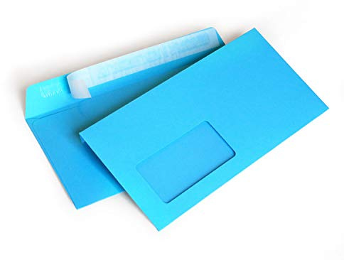 Briefumschäge DIN lang C6/5 114x229 mm hellblau 120 g/m² mit Fenster haftklebend (209AF) (100)