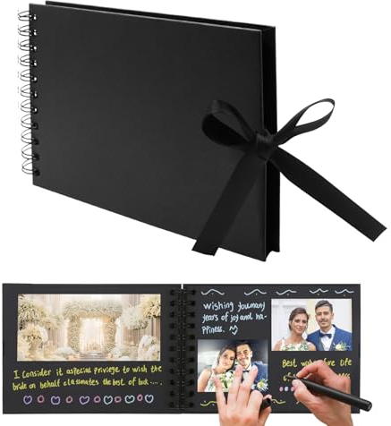 Álbum de Fotos Scrapbook A5 Para Pegar Y Escribir,Diy Personalizar Spiral Scrapbooking Álbum De 30 Páginas Negras Albumes De Recortes Regalo Para Bebés, Amigos, Libros de Firmas (Negro)