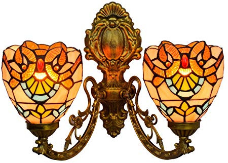Blivuself Tiffany Wandlampen Licht 6-Zoll-britisch modern kreativen Korridor Tiffany Doppelkopfwandlampe Barock Glasmalerei Bar Restaurant Glaslampe