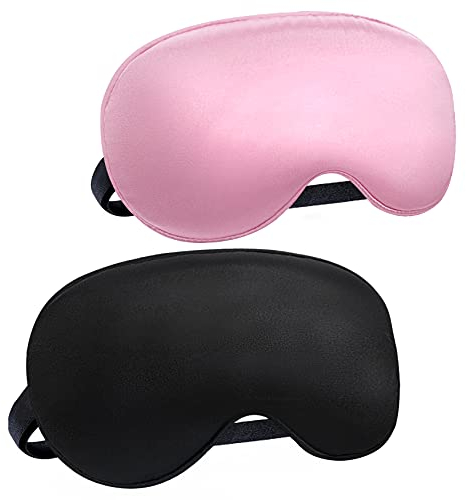 Audamp Schlafmaske Augenmaske Nachtmaske Verstellbarem Band Hautfreundlich Seide Ultraweiche Schlafbrille 2 Stück (Pink und Schwarz)