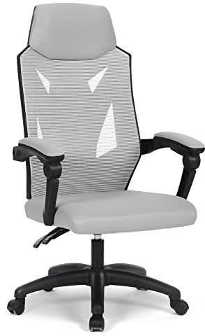 Antech Sedia Ufficio ergonomica, poltrona gaming, per scrivania pc, con rotelle, girevole con ruote.regolabile, reclinabile, supporto lomabare, rete traspirante, con braccioli- nero e grigio