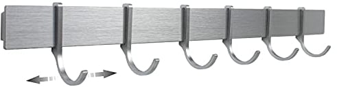 Design Hambourg Rail À Crochets, Barre Ustensiles Cuisine Mural Auto-Adhésif, Crochet Métal | Crochets De Cuisine Sans Perçage | 6 Crochets Inox Mobiles | 40cm | Design Moderne argenté gris