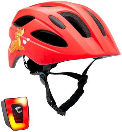 Crazy Safety Cool Kinder Fahrradhelm | Fahrradhelm Kinder 6-12 Jahre für Fahrrad, Skateboard, Mountainbike, Inlineskates | USB-aufladbares Rücklicht | Leicht | Verstellbarer Fahrradhelm 54-58 cm (Rot)