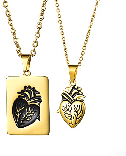 JewelryWe Schmuck Paar Halskette mit Gravur Edelstahl Herz Puzzle Dog Tag Erkennungsmarken Anhänger Partner Pärchen Kette Valentinstag Lieben Geschenk Gold